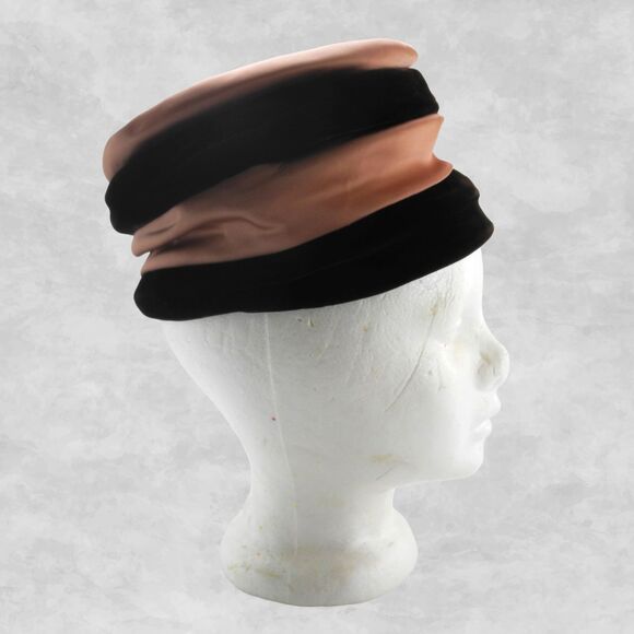 Vintage 1950s Screen Vogue Original Hat Burgundy Velvet Pink Satin Ladies Cap - Picture 5 of 9